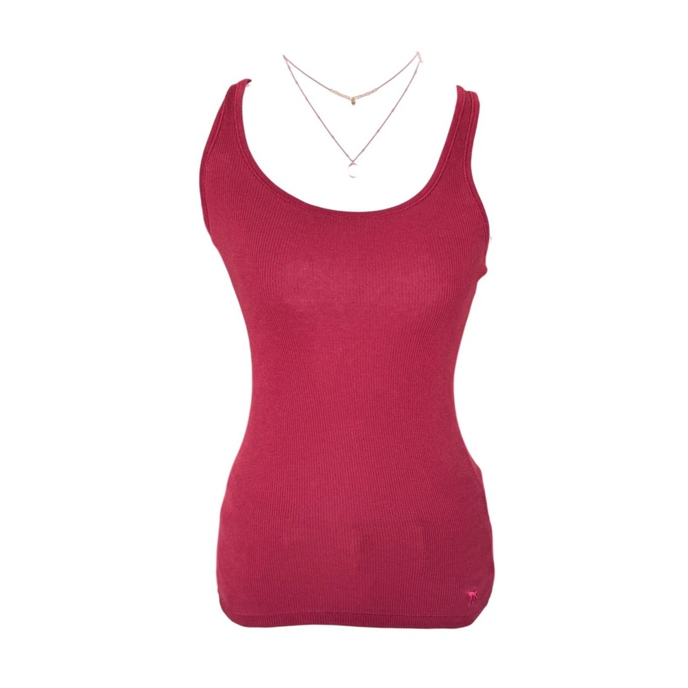 Abercrombie Kids Ribbed Racerback Tank Top Berry Red Moose Logo Large